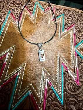 NEW Western Silver Heart Tag Pendant Necklace in Black - "Follow Your Heart"